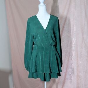 Elegant Green Plaid Wrap Dress